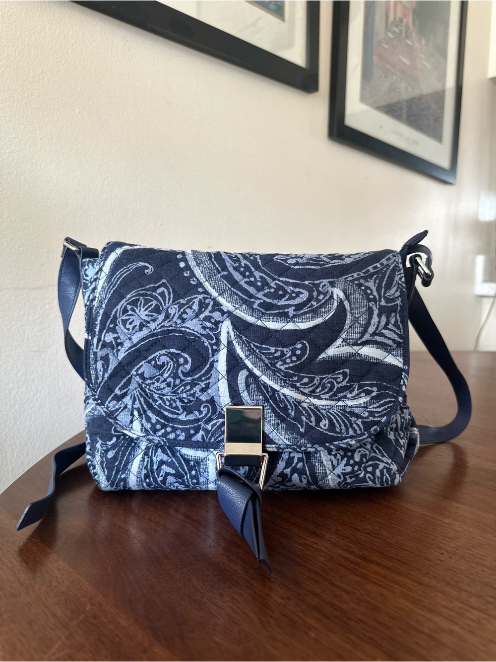 Vera Bradley Carson Navy and White Paisley Crossbody Bag